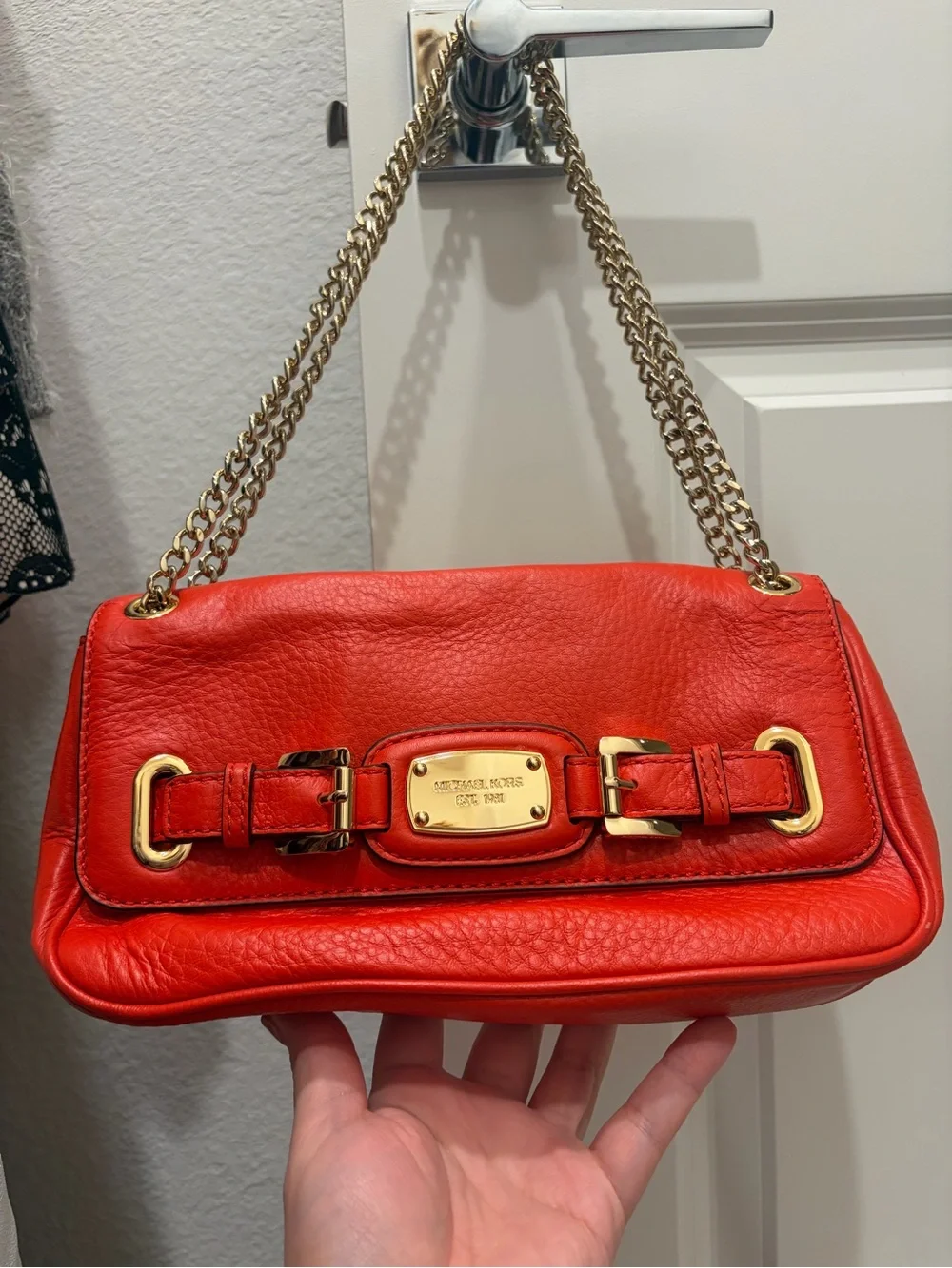 Michael Kors Red Leather Shoulder Bag with Gold Hardware